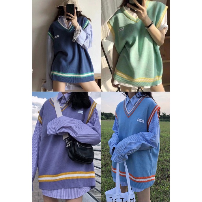 Áo ghile nữ ulzzang form rộng gile tím xanh dương - 001