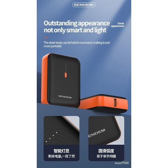 Sạc dự phòng Sendem P500 10000Mah - Hàng nội địa chính hãng -Hỗ trợ sạc nhanh