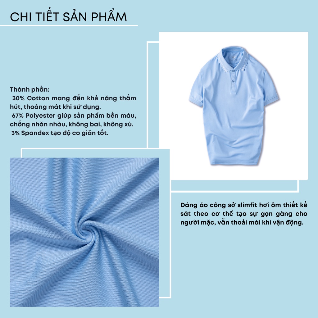 Áo polo nam màu xanh biển phối viền ADINO vải polyester cotton không bai xù dáng công sở slimfit hơi ôm trẻ trung AP96