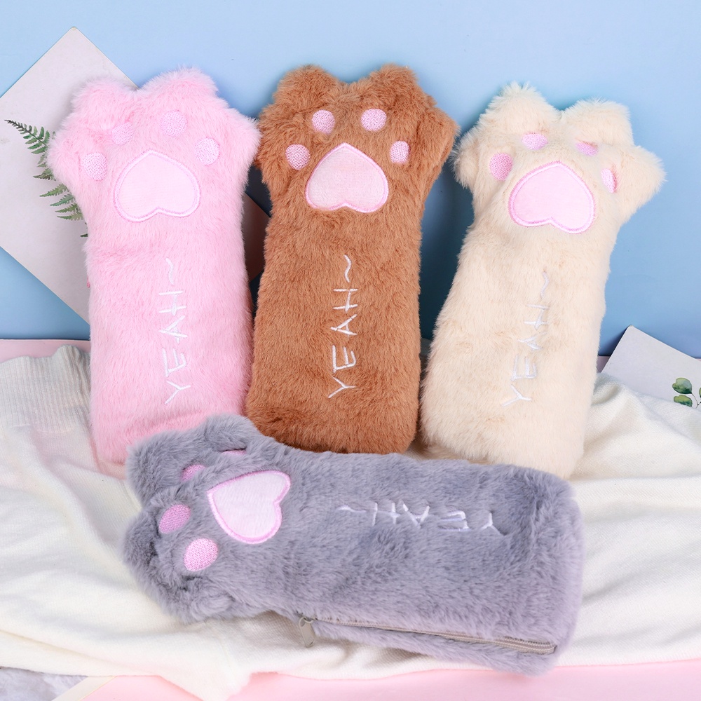 Túi Đựng Bút / Bút Hình Chân Mèo Nhồi Bông Dễ Thương Cho Học Sinh Ốp