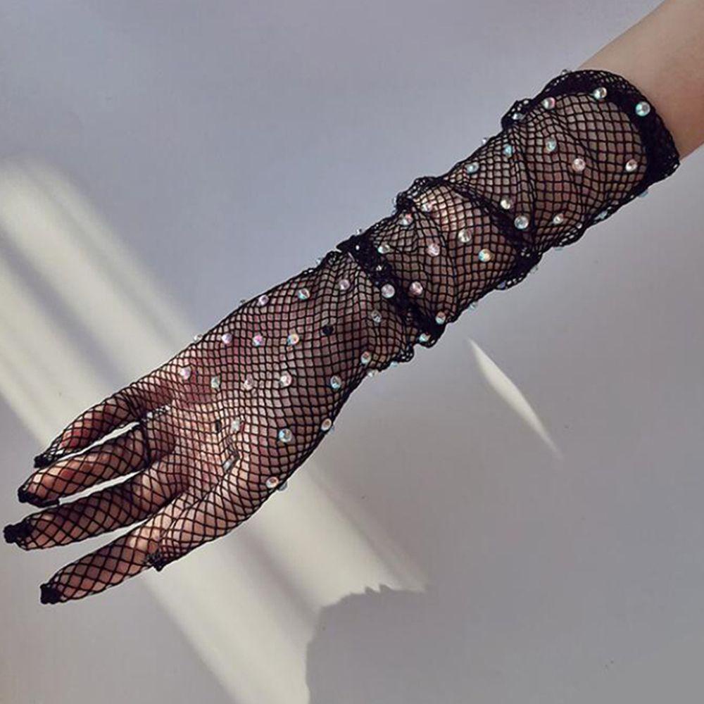 Găng Tay Lưới Co Giãn Đính Hạt Kim Cương Lấp Lánh Dùng Biểu Diễn Sân