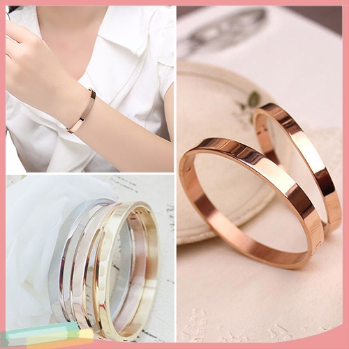 Vòng tay thép titan màu trơn kiểu dáng đơn giản cho nam và nữ