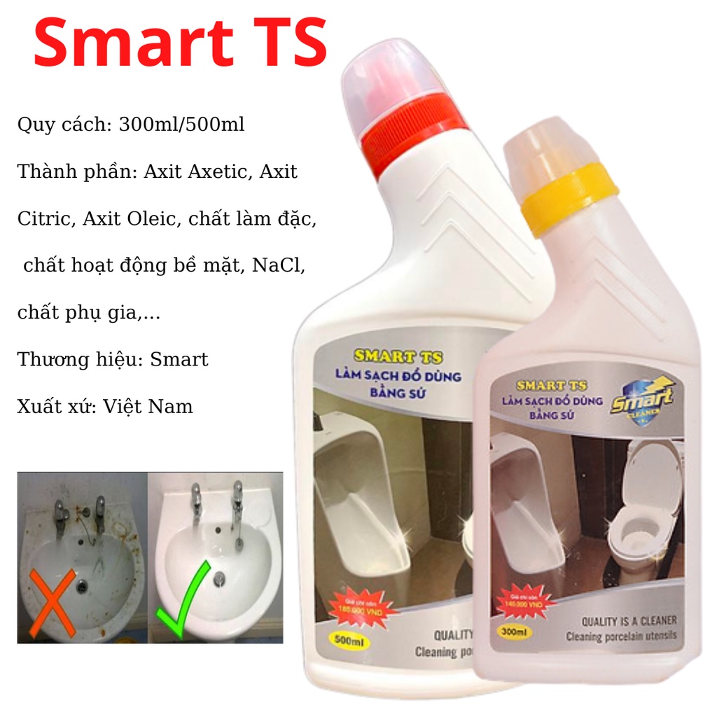 Dung dịch tẩy rửa làm trắng đồ dùng bằng sứ SMART TS 500ml