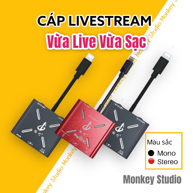 Bộ Cáp Chuyển Đổi Vừa Live Vừa Sạc Dùng Cho Thu Âm Hát Livestream Karaoke Âm Thanh Mono và Stereo, PK ĐàmThoại 2 Chiều