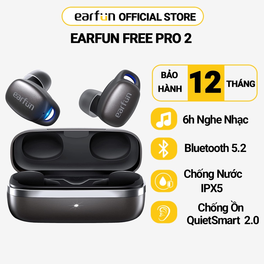 Tai nghe True Wireless EarFun Free Pro 2, chip Airoha, chống ồn ANC