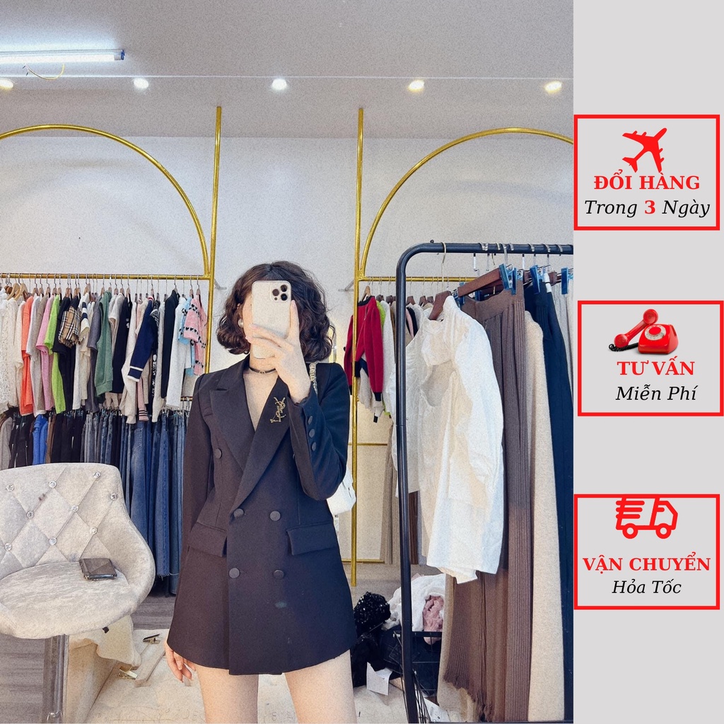 Áo vest blazer nữ huy hiệu dài tay dáng công sở 2 lớp cao cấp ulzzang Hàn Quốc