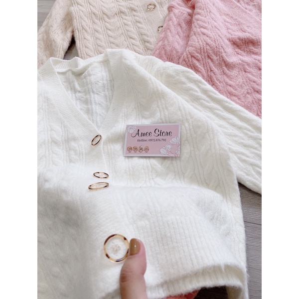 Áo cardigan len crotop Basic phối cúc áo khoác len mịn lông thỏ 3 màu phong cách hàn quốc