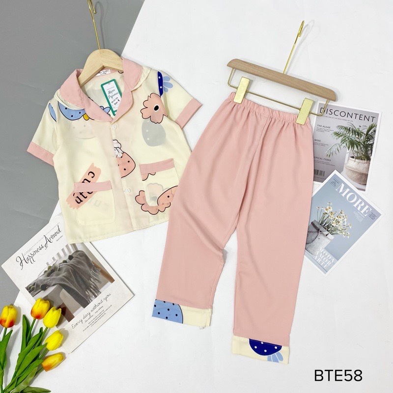 Bộ Pijama Lụa Mango Cho Bé, Tay Ngắn Quần Dài Siêu Xinh Dễ Thương Mềm Mịn Thoải Mái