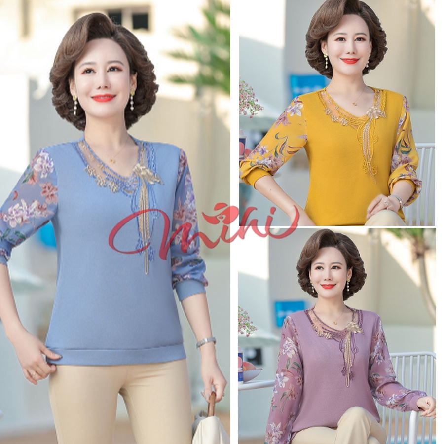 Áo Len nữ Trung Niên A90 - Áo kiểu trung tuổi U40 U50 cho mẹ thời trang thu đông Đẹp sang trọng cao cấp Bigsize giá rẻ