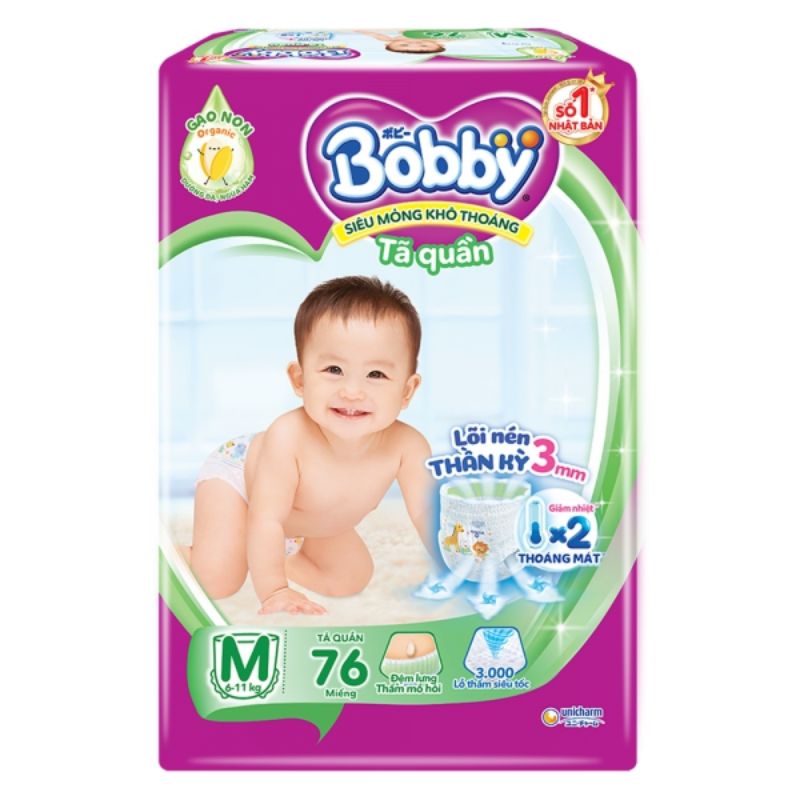Tã quần Bobby size M 76 miếng (cho bé 6 - 11kg)