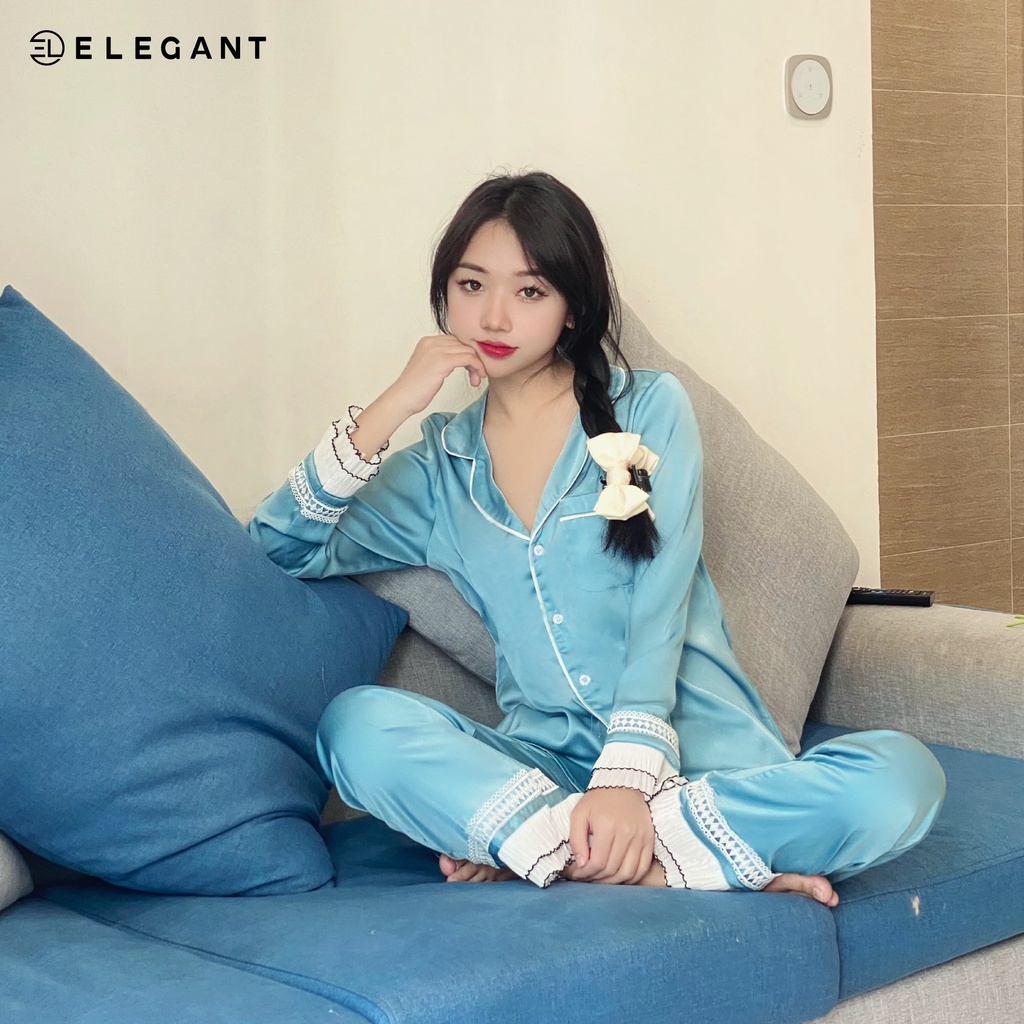 Bộ Ngủ Dài tay, Bộ Ngủ Lụa Cao Cấp ELEGANT - Bộ Đồ Ngủ Nữ Mặc Nhà Dài Tay Kiểu Dáng Ngọt Ngào EL2201