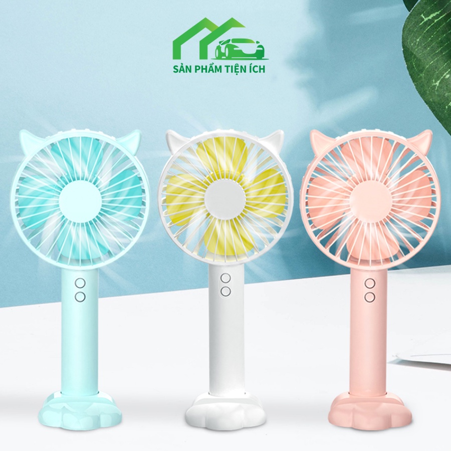 Quạt mini cầm tay tiện dụng handy fan 3 tốc độ gió tai mèo cao cấp có đèn kiêm giá đỡ điện thoại