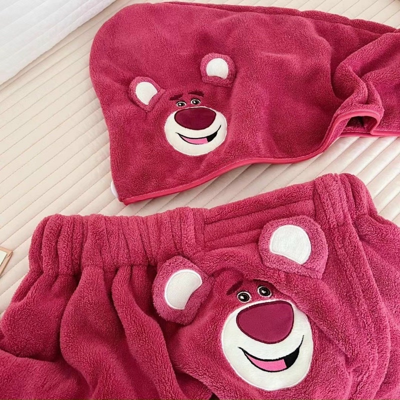 Set Khăn Tắm+Khăn Trùm Tóc Gấu Lotso mẫu mới 2022 mẫu khăn choàng tắm
