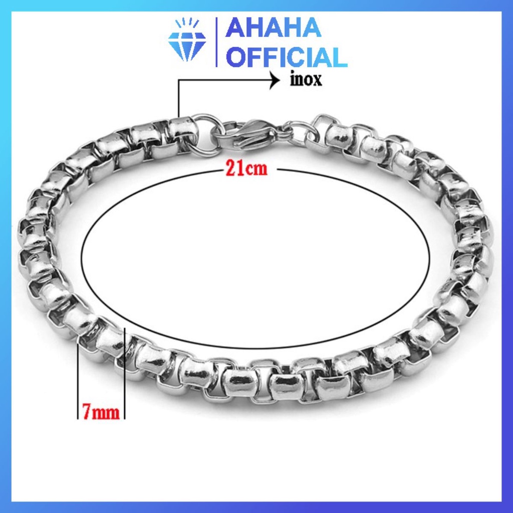 Lắc tay nam inox cao cấp thời trang đẹp titan thép không gỉ kiểu bông dừa khít cỡ 7ly ahaha.official màu trắng PTLTNA124