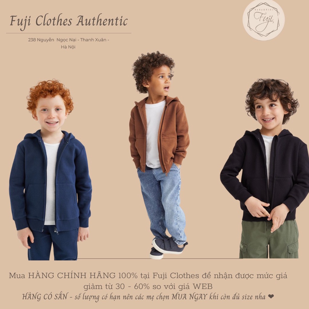 Áo khoác nỉ bé trai HM chính hãng, áo lót bông xanh/nâu/đen cho bé, chất nỉ da cá lót bông
