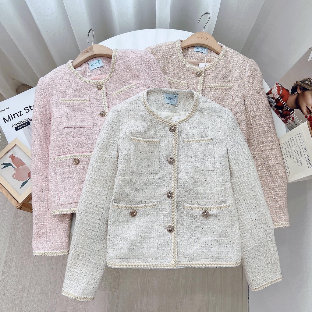 Áo Khoác Dạ 4 Túi Ngực Minz Store Mã 3596, Thiết Kế Viền Dây Đính Cúc Hàn Quốc