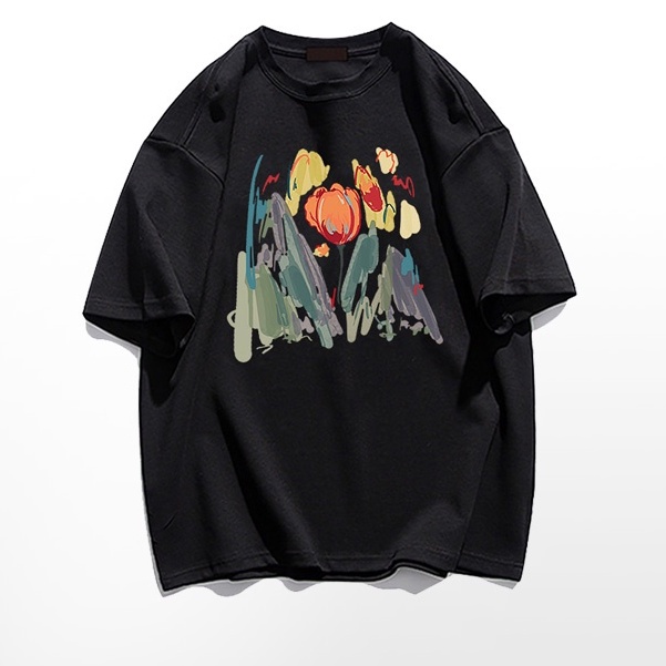 Áo Thun Ngắn Tay In Hoa Xinh Xắn Theo Phong Cách Hàn Quốc