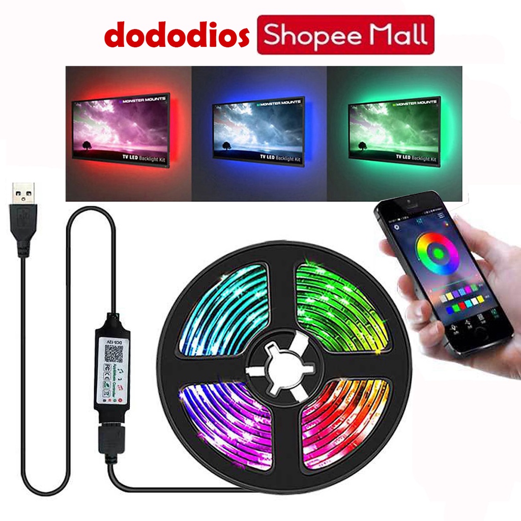 Cuộn Dây 5m Đèn LED Tiktok RGB 5050 Strip Light dododios mi02, Trang Trí Phòng, Bàn Máy Tính, Kết Nối Điện Thoại