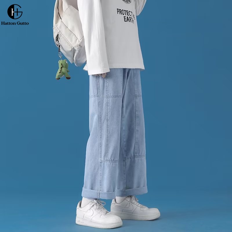 Quần Jeans HattonGutto Dáng Suông Ống Rộng Phong Cách Thời Trang Mùa Thu 2022 Cho Nam Giới