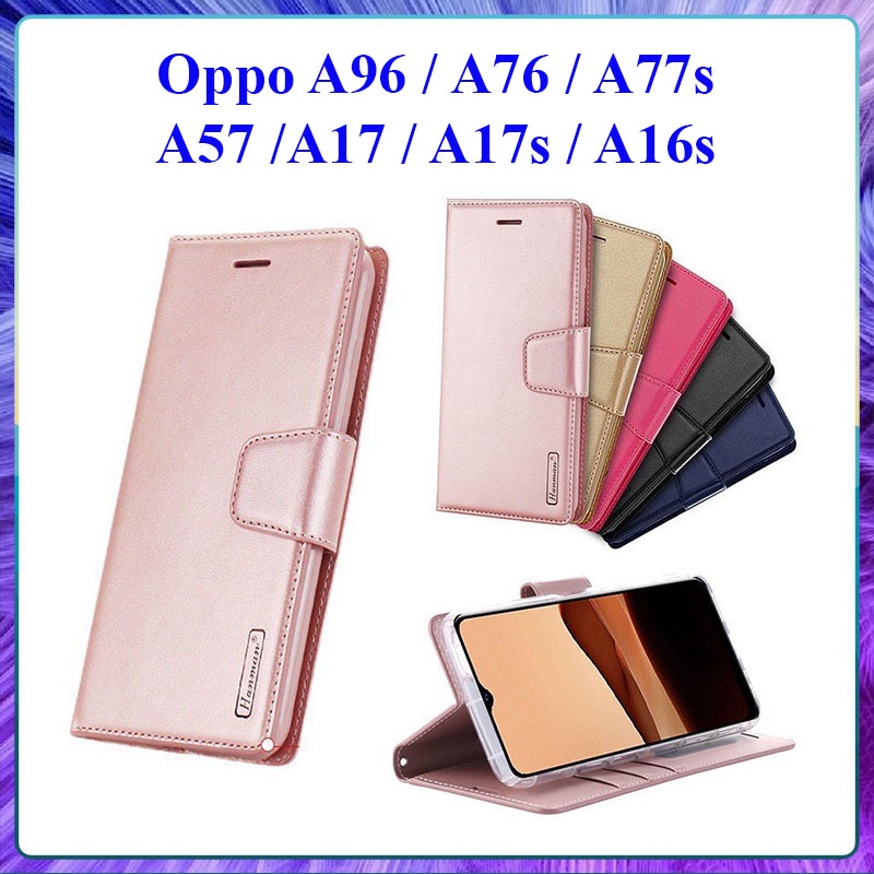 Bao da Oppo A96, Oppo A77s, Oppo A76, Oppo A57, Oppo A17, A17k, A16k dạng ví hiệu Hanman cao cấp, ngăn đựng thẻ tiện lợi