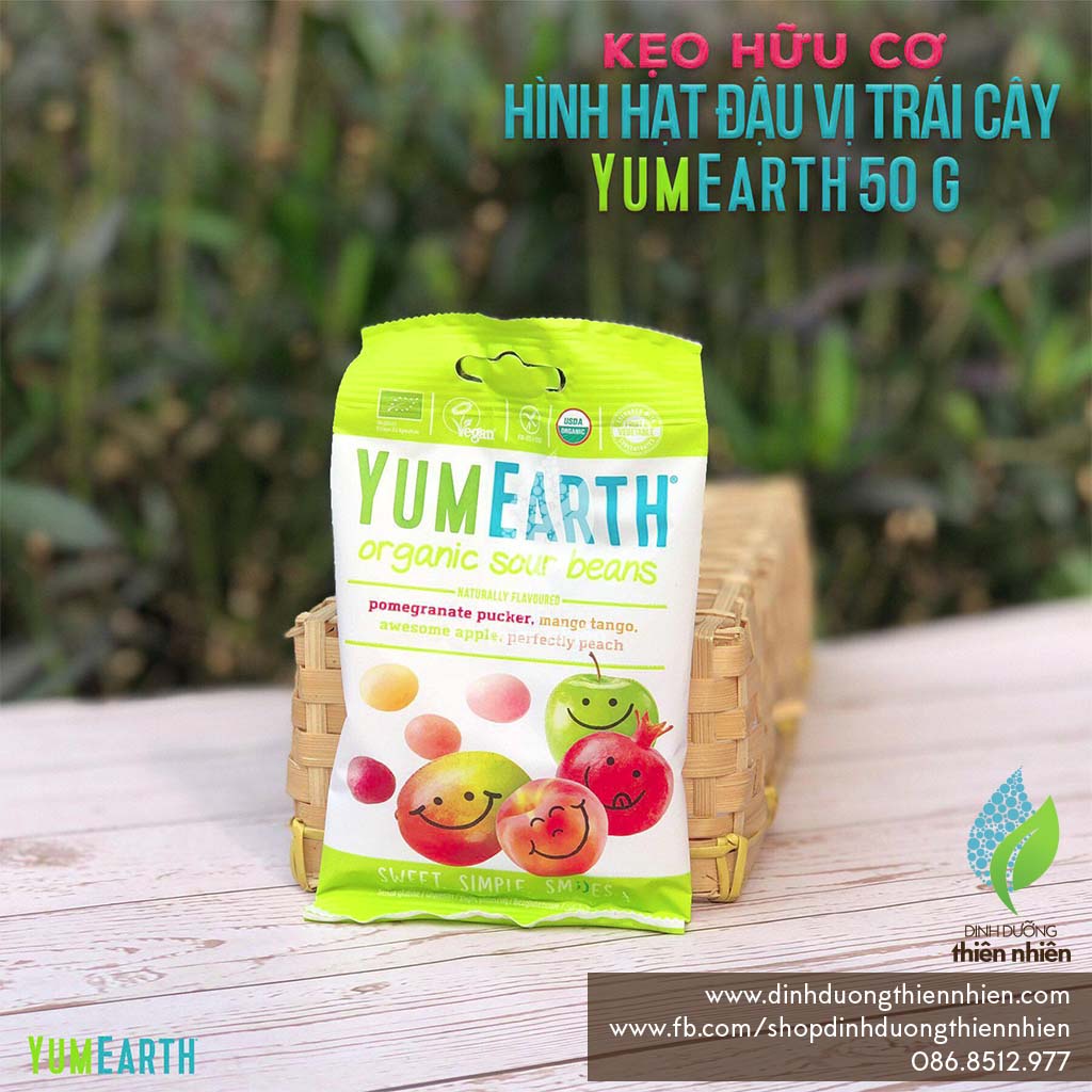 Kẹo Hữu Cơ Hình Hạt Đậu, Vị Trái Cây YumEarth Organic Sour Beans Candies, Yum Earth, 50g