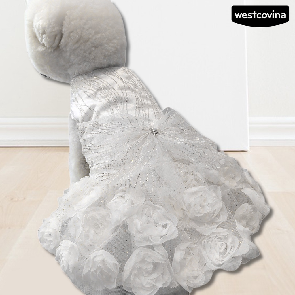 [COD]♘Đầm Thắt Nơ Bướm Trắng Ba Chiều Bằng Polyester Sáng Bóng Thoải Mái Thời Trang Dành Cho Cún Cưng