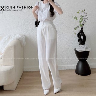 Quần đũi nữ ống rộng xinh_fashion dáng suông dài 100cm cạp cao chun sau 2 cúc freeship s096