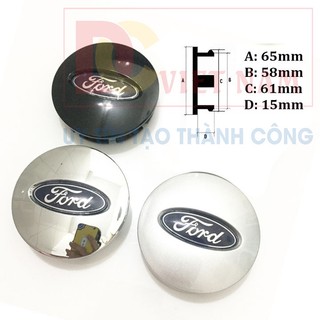 Logo chụp mâm , ốp lazang bánh xe ô tô Ford đường kính ngoài 65mm, chất liệu nhựa ABS