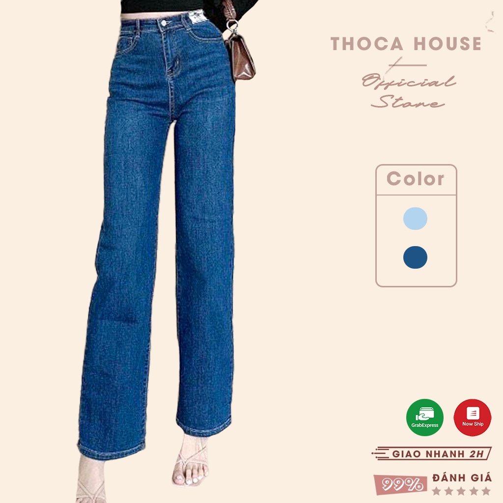 Quần jean nữ ống suông trơn may kiểu xanh đậm, nhạt 1464 THOCA HOUSE thời thượng cá tính, phối mọi trang phục