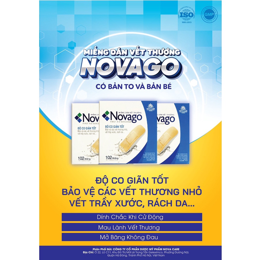Băng vết thương cá nhân novago - băng dính y tế chống nước, bằng vải, sơ cứu khi đứt tay