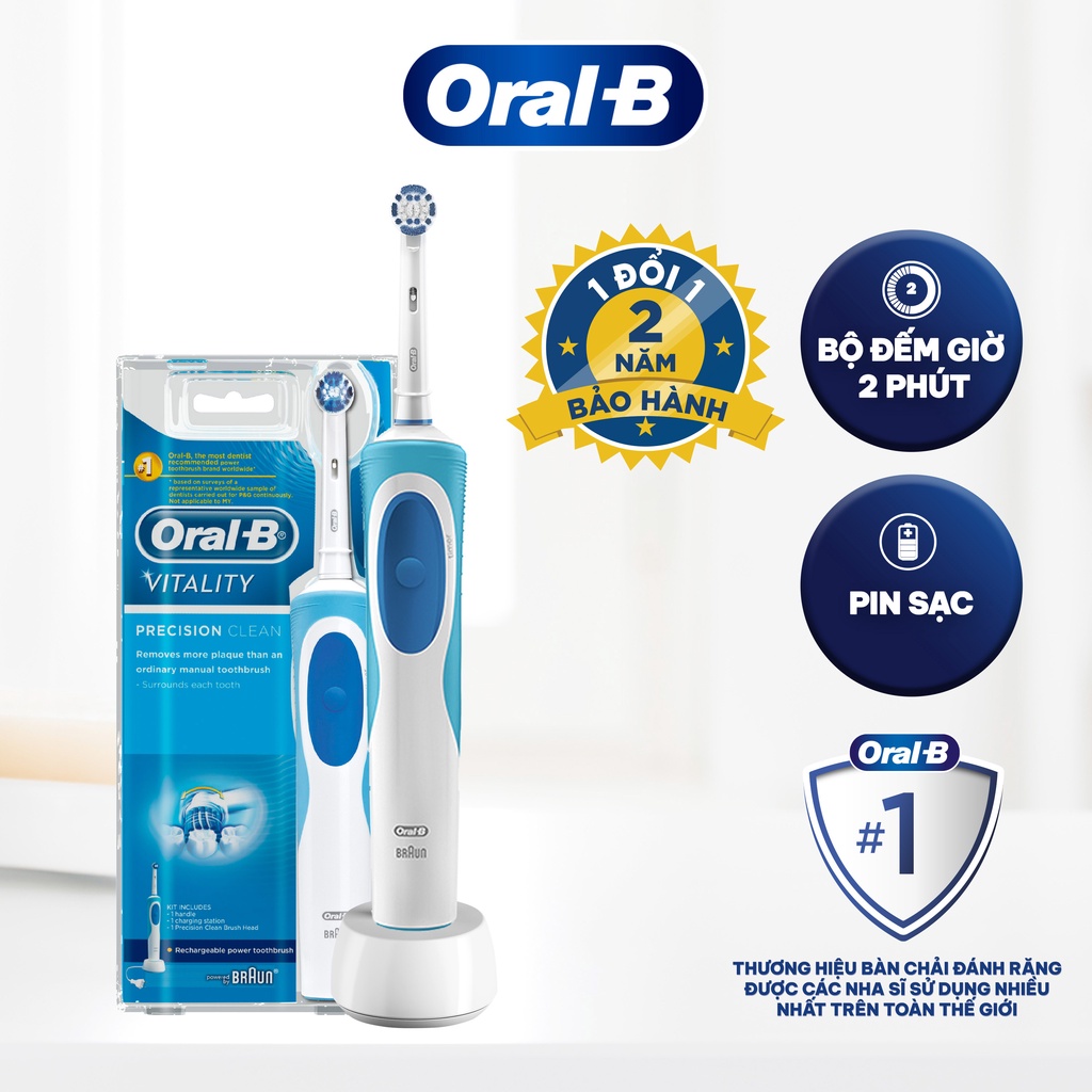 Bàn Chải Điện ORAL-B Vitality Precision Clean Loại Bỏ Thêm Đến 100% Mảng Bám