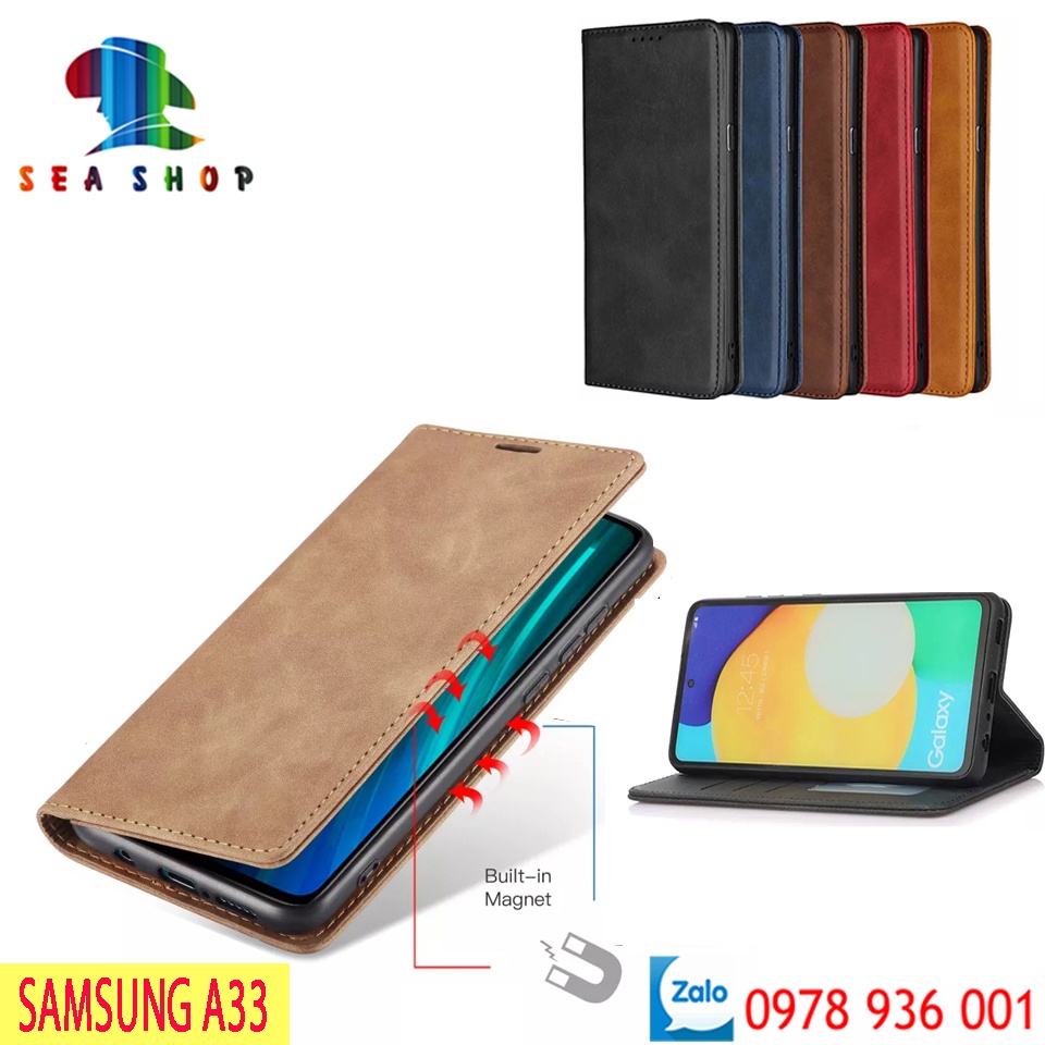 Bao da Samsung A33 5G Cao cấp - Thiết kế dạng ví sang trọng -Phong cách Da lộn - Có ngăn cài thẻ - tiên mặt