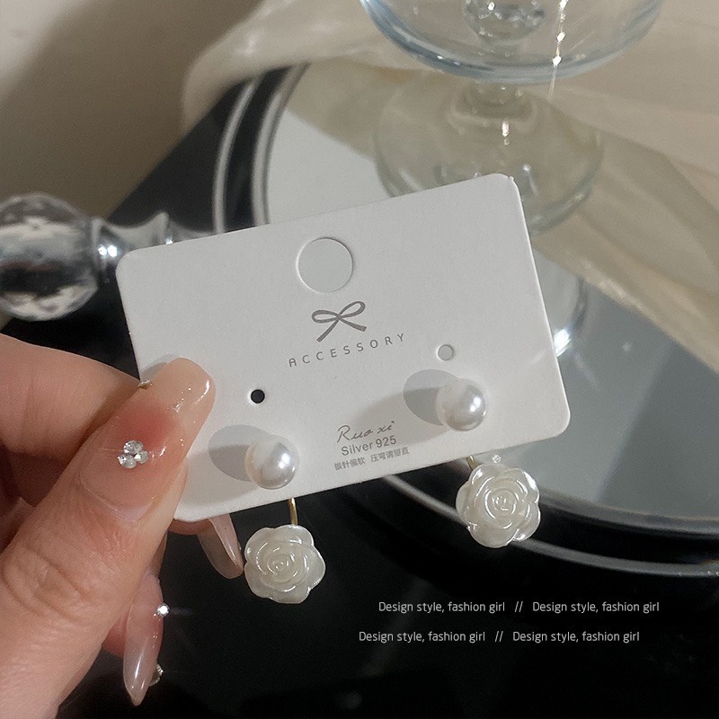 Bông tai nữ hình hoa hồng trắng bạc 925 thời trang TIMSTORE phụ kiện thời trang phong cách hàn quốc