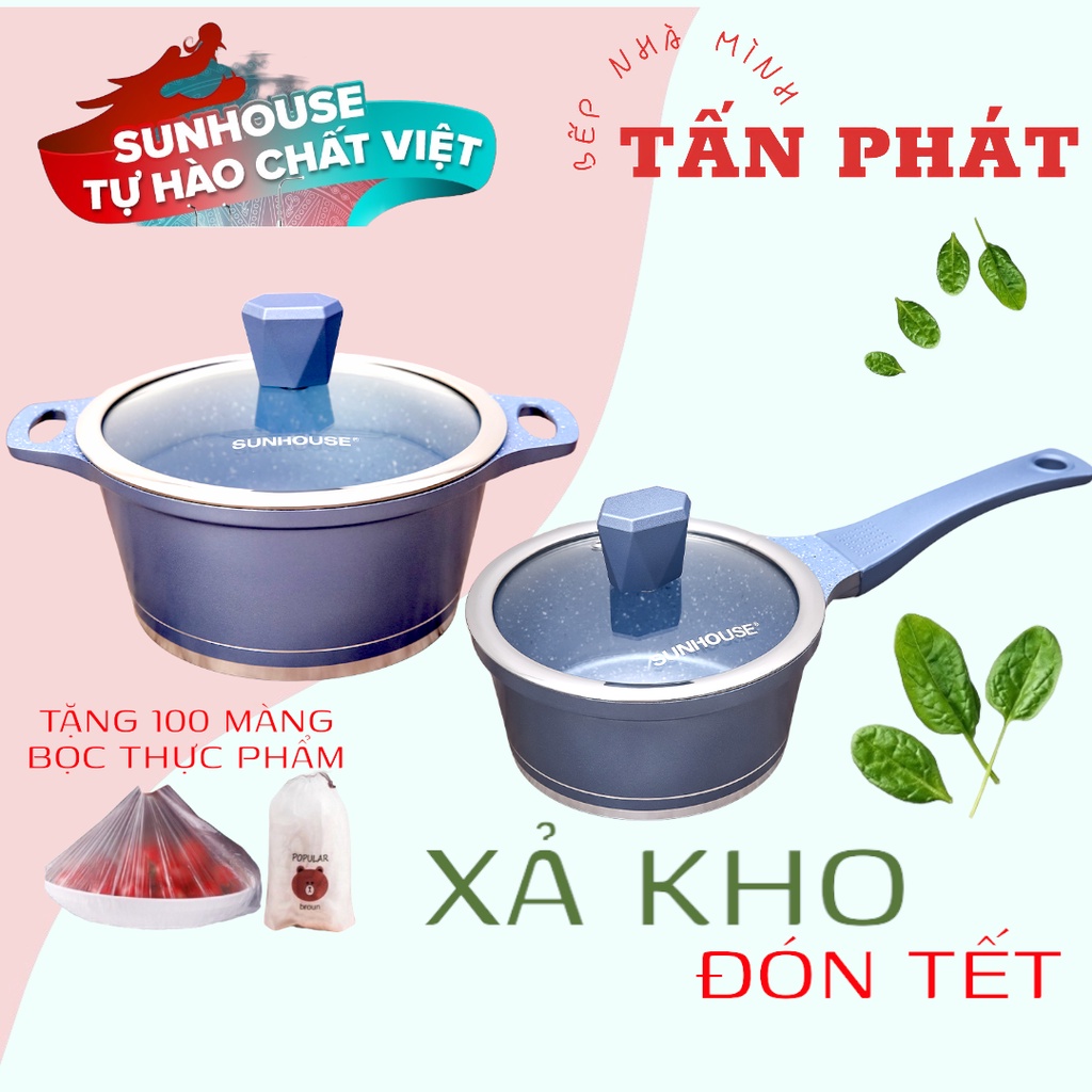 NỒI VÂN ĐÁ ĐÁY TỪ SUNHOUSE MAMA 16-20-24CM DÙNG TRÊN MỌI LOẠI BẾP - CAM KẾT CHÍNH HÃNG SUNHOUSE