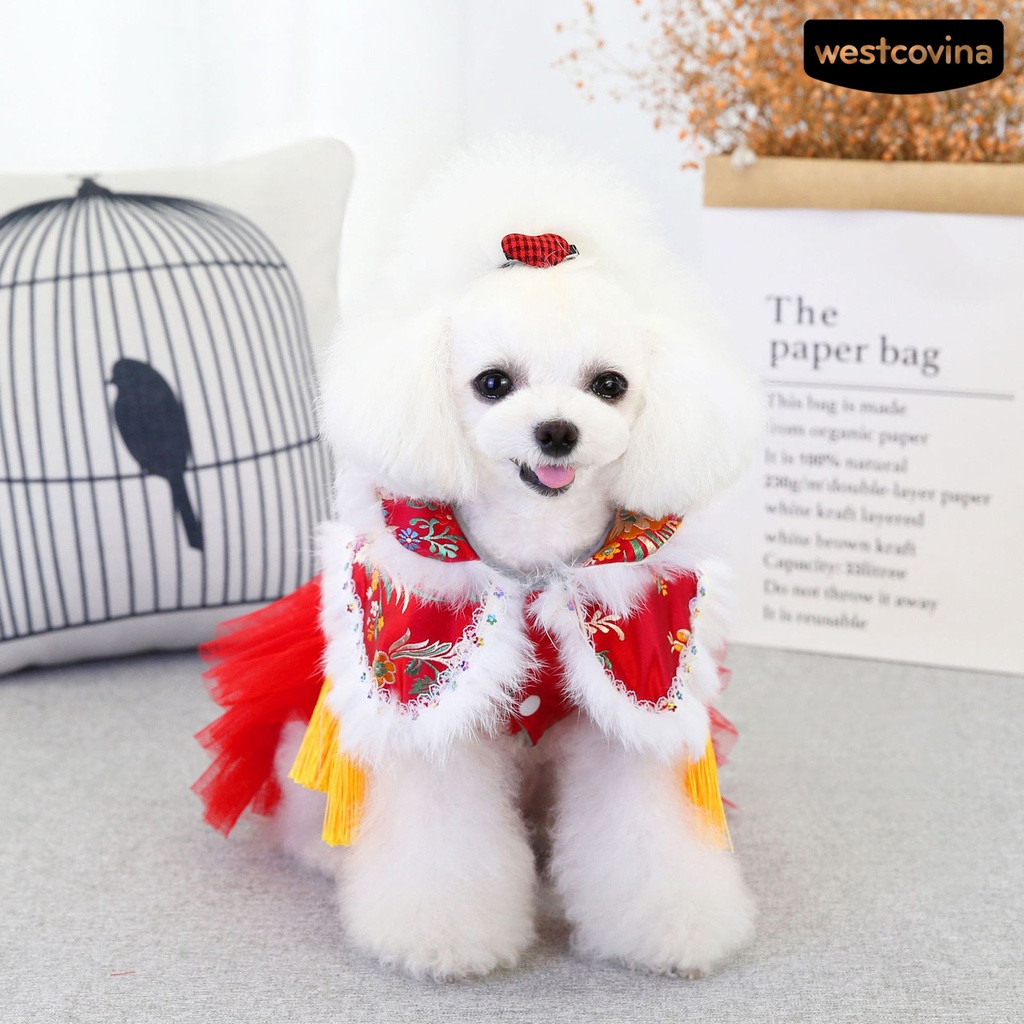 [COD]♘Váy Lưới Mềm Mại Giữ Ấm Phong Cách Trung Hoa Cho Thú Cưng