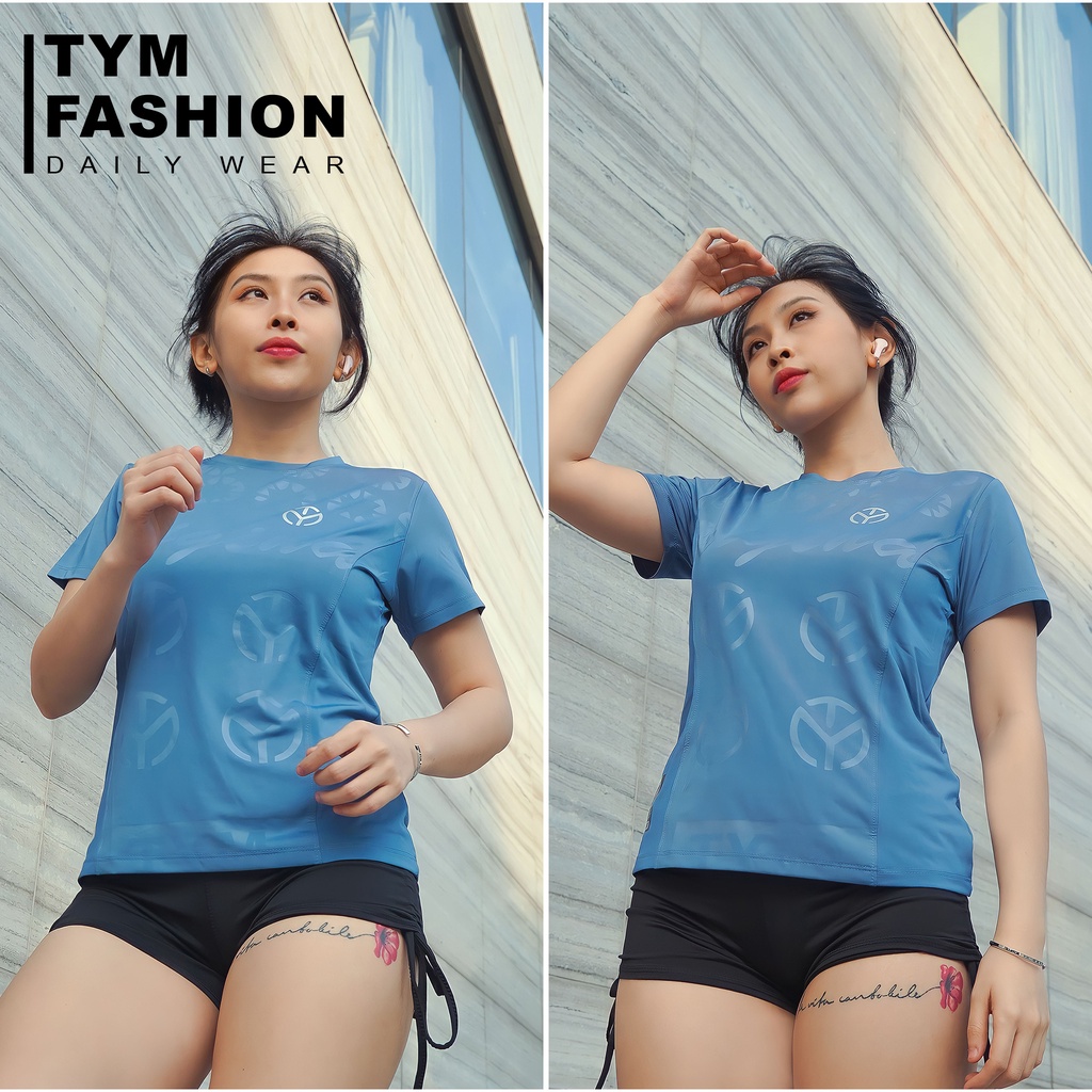 Áo thun thể thao Nữ tập Gym Yoga Pilates TYM AWT003 Cổ tròn Tay ngắn - Vải Polyester 4C thoáng mát - co dãn đàn hồi