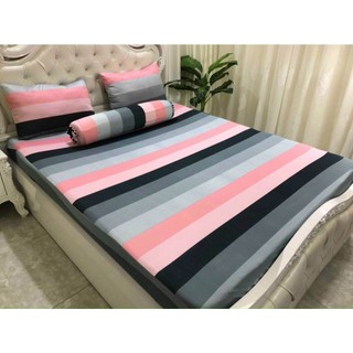Bộ ga thun hàn quốc cầu vồng hồng xám