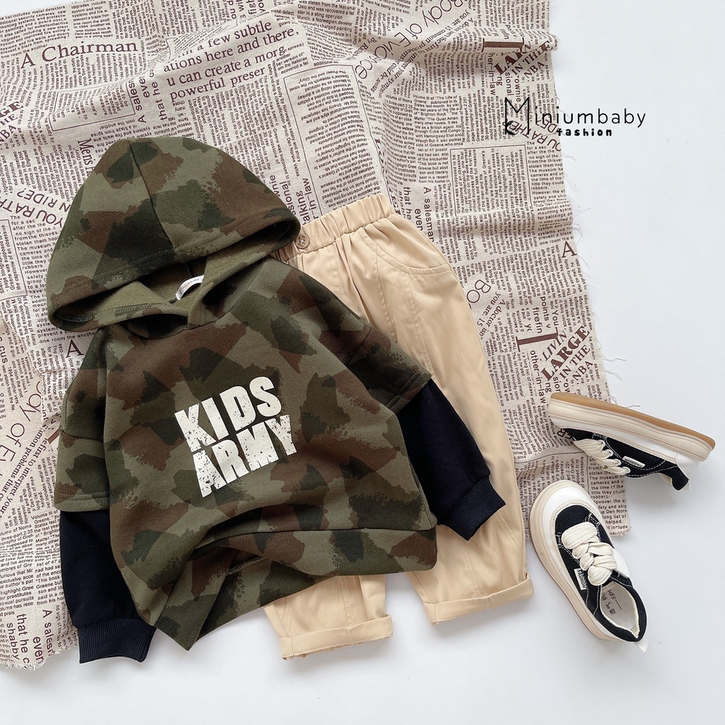 Áo hoodie rằn ri dài tay cho bé trai, chất liệu cotton nỉ, miniumbabyfashion A1363