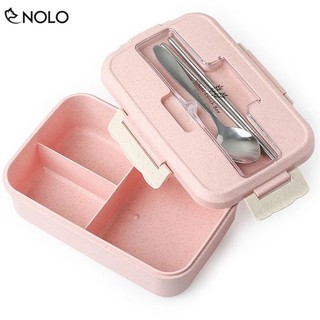 Hộp Cơm Giữ Nhiệt Bento Dung Tích 1000ml 3 Ngăn Kèm Đũa Muỗng Chất Liệu Nhựa PP Dùng Được Lò Vi Sóng