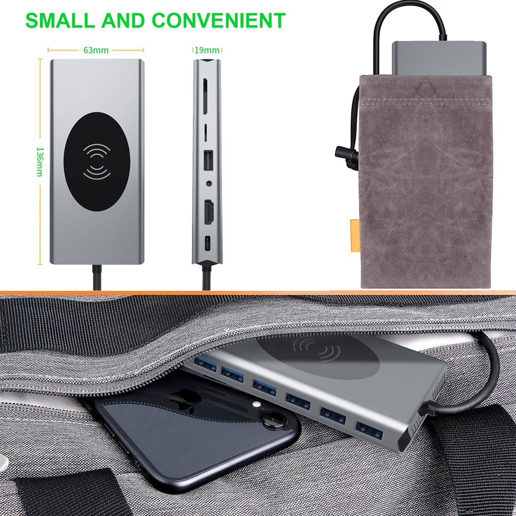 Bộ Chia Cổng Usb Type c Sang HDMI VGA SD TF RJ45 1000M Kèm Đế Sạc Không Dây Cho Điện Thoại / Máy Tính Bảng / Laptop
