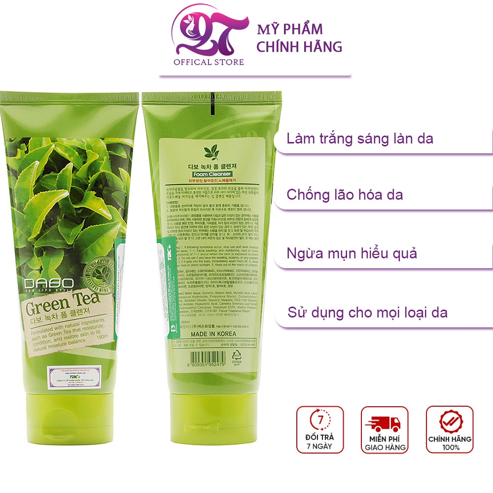 Hàng chính hãng: Sữa rửa mặt trà xanh Dabo Green Tea Foam Cleanser 180ml