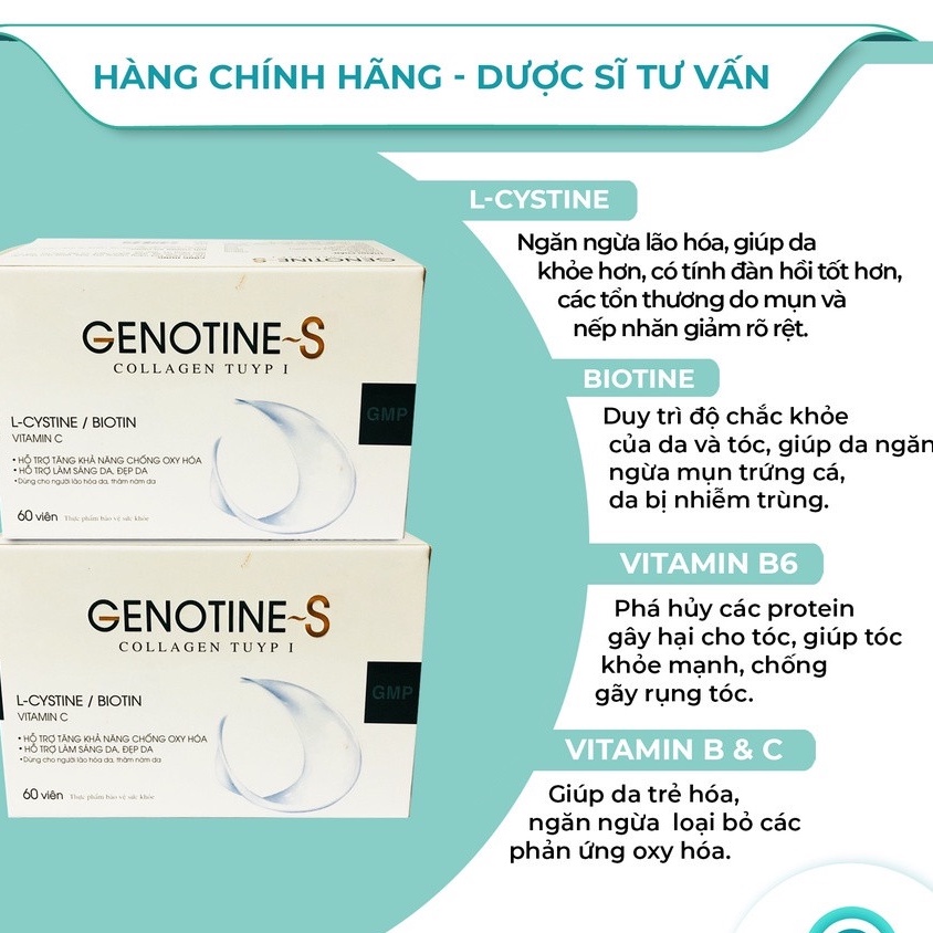 VIÊN UỐNG ĐẸP DA BỔ SUNG COLLAGEN, LCYSTIN GENOTINE S 60Viên