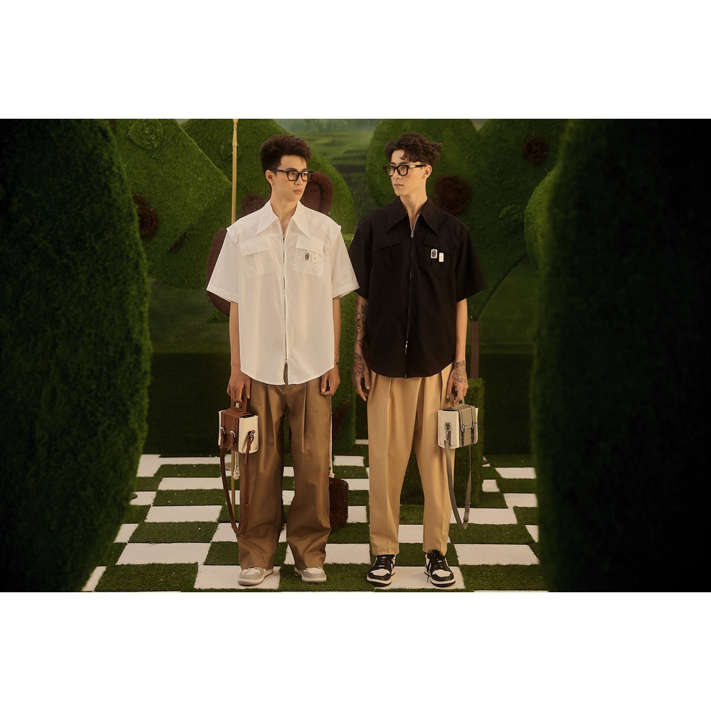 BLANKESPACE Áo Sơ Mi Tay Ngắn Jack Shirt Thời Trang Nam Nữ Unisex Vải Cotton Không Nhăn