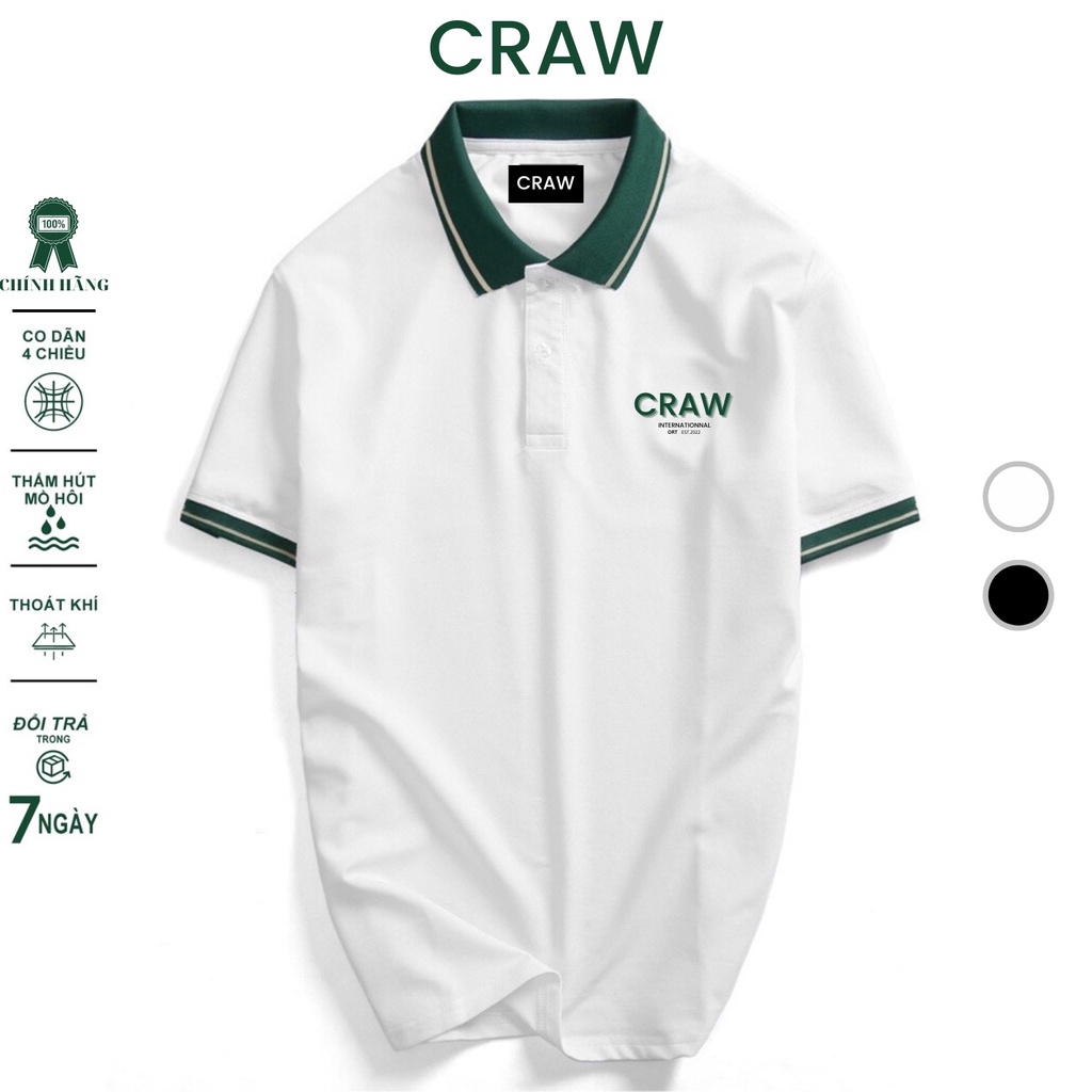 Áo thun Polo CRAW Unisex vải cá sấu co dãn 4 chiều dày dặn form gerular fit - 1 Sọc Xanh Be PL0043
