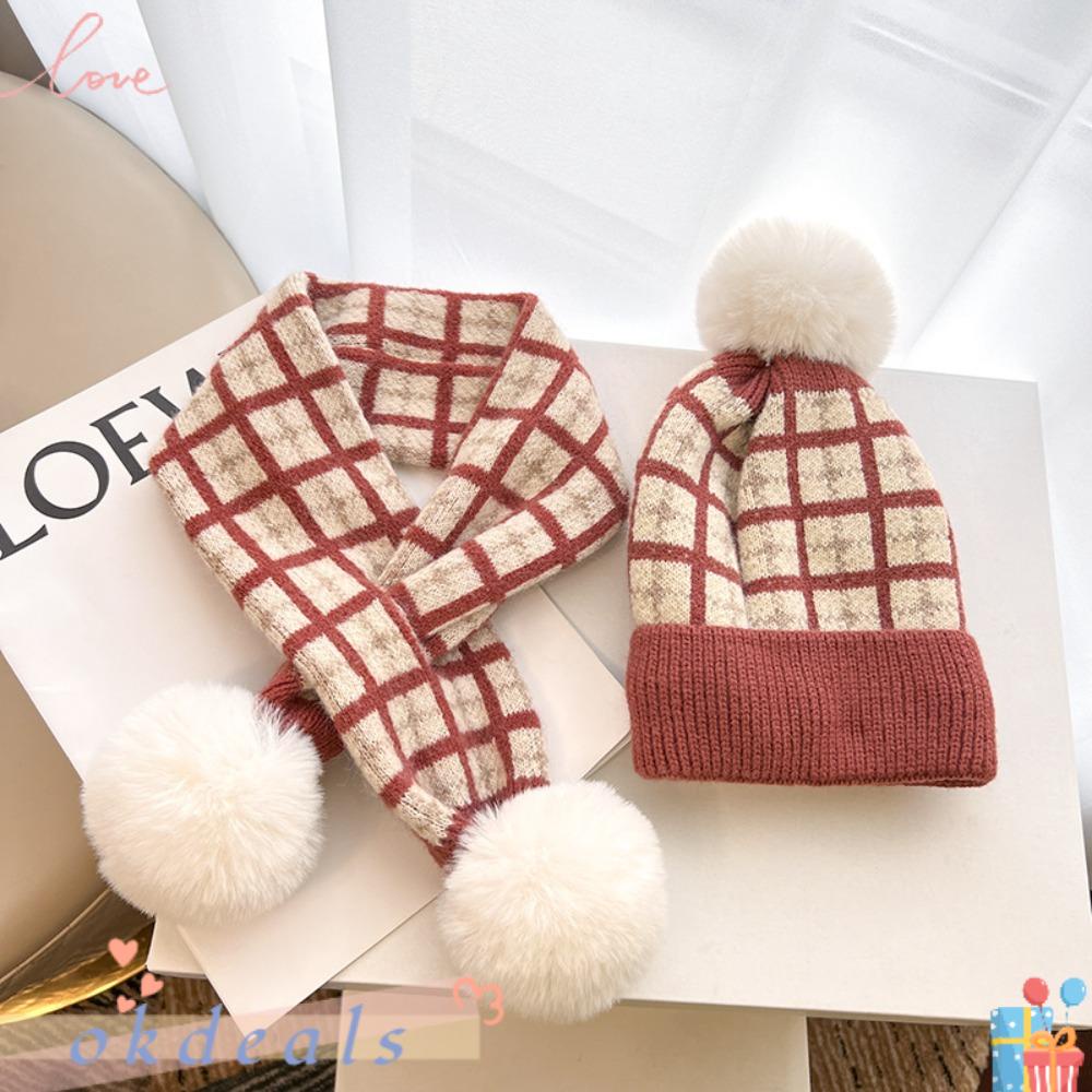 Bộ Mũ Và Khăn Choàng Cổ Họa Tiết Kẻ Sọc Đính Bóng Lông Thời Trang Mùa Đông