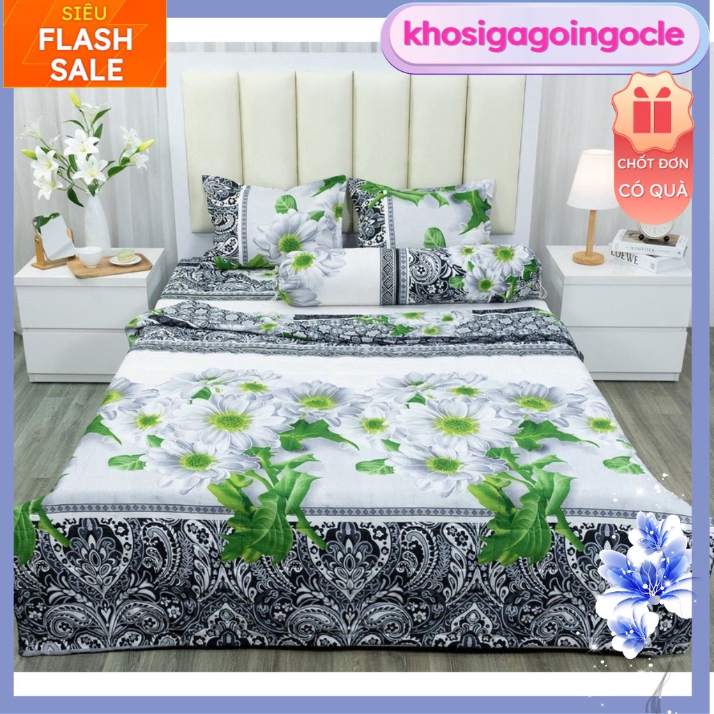 Bộ ga gối 1m2x2m chất cotton poly,drap giường poly,ga trải giường,mẫu hoa cúc đá