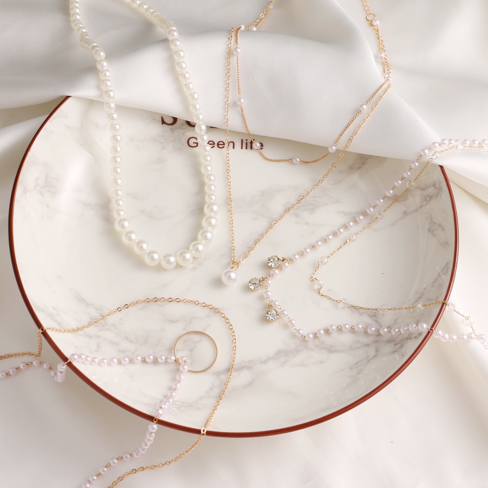 Vòng cổ Nữ Nhiều Lớp Đính Ngọc Trai Thời Trang Hàn Quốc Năm Mới