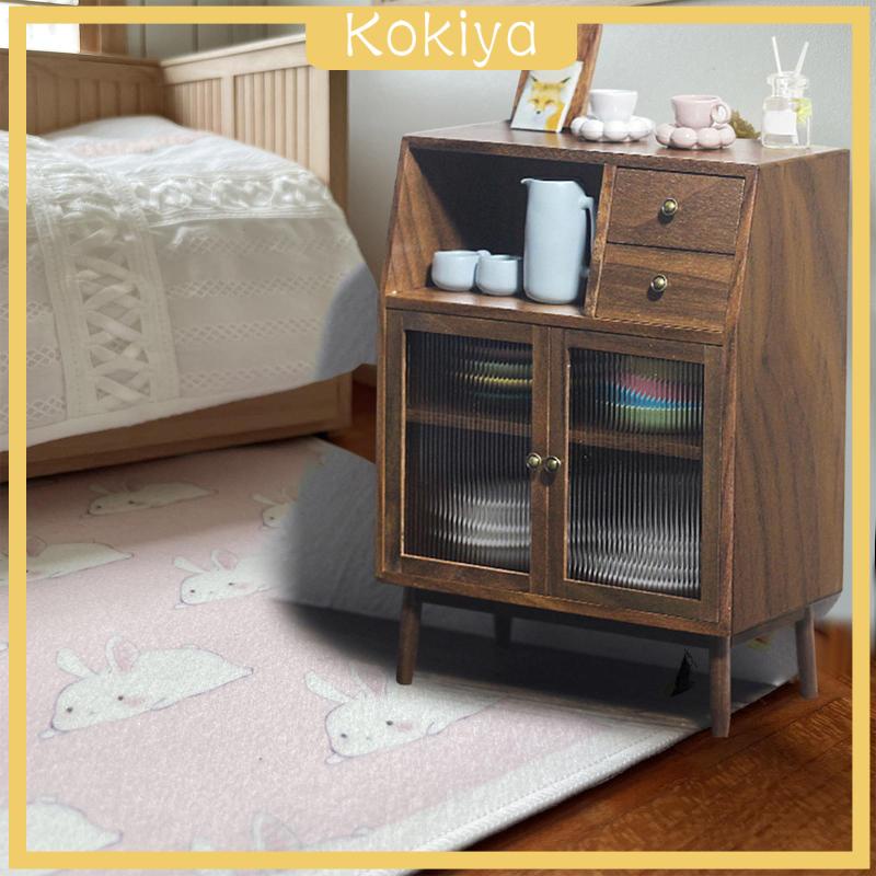 Mô Hình Tủ Chén Mini Bằng Gỗ Óc Chó Tỉ Lệ 1: 12 Dùng Trang Trí Phòng Khách