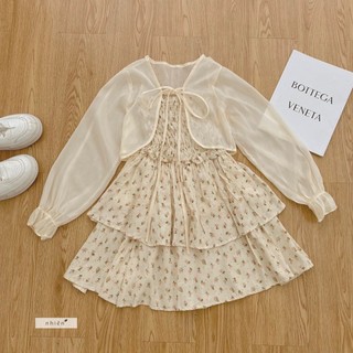 Set đầm ống nữ - set đầm ống hoa nhí và cardigan nhienhienvintage SET26