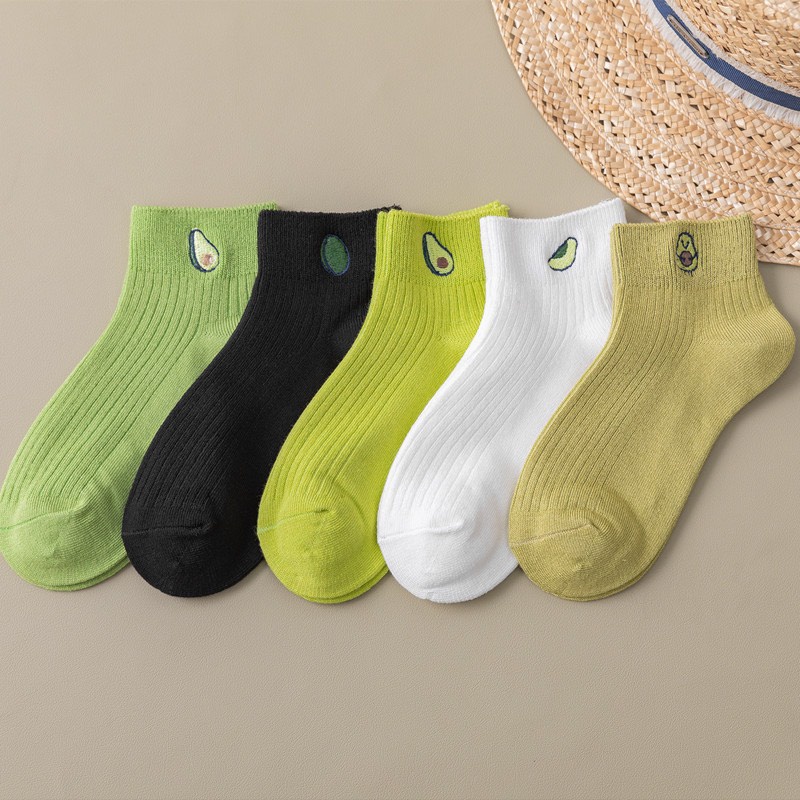 Set 5 đôi tất trơn màu xanh bơ siêu xinh kèm túi zip cho mấy bạn gái